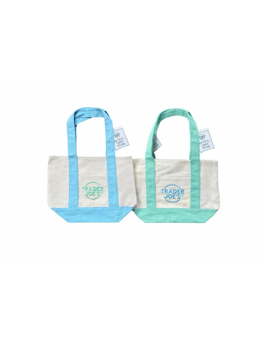 SET OF 2 Trader's Joes Mini Pastel Tote Bag GREEN AND BLUE
